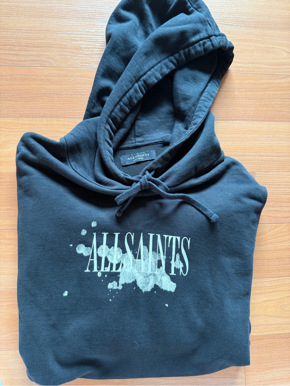 AllSaints Bleach Splash Graphic Hoodie XXL Black 100% Cotton